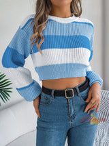 Leisure Color Matching Pullover Navel Sweater