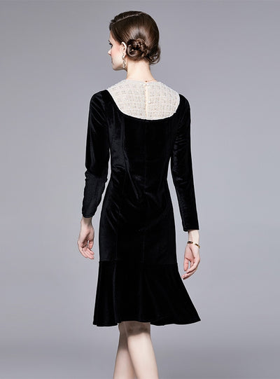 Velvet Fishtail Long Sleeve Dress