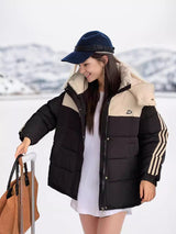 Spliced Short Cotton-padded Jacket Coat