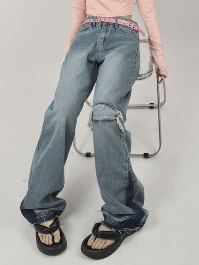 Women Holes Wide-leg Jeans