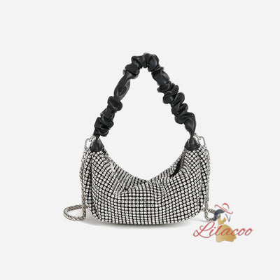 Chain-studded Pleated Pu Handbag