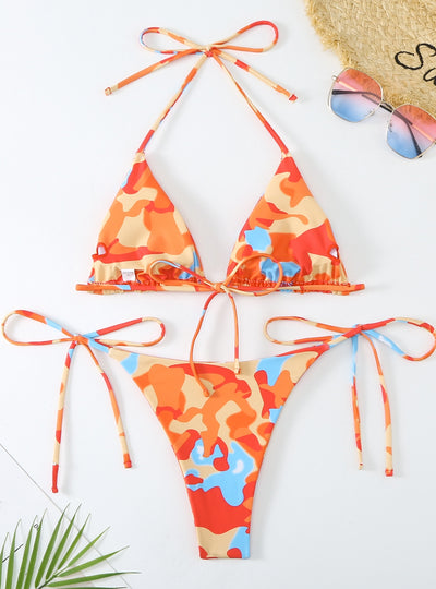 Sexy Printed Lace-up Bikini