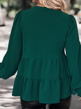 Long Sleeve Ruffled Top V-neck Shirt