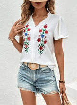 Summer Embroidered V-neck Top