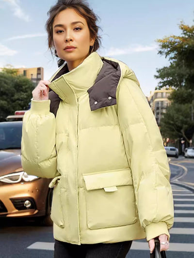 Short Hooded Pocket Cotton-padded Jacket Coat