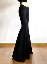 V-neck High Waist Slim Flared Pants