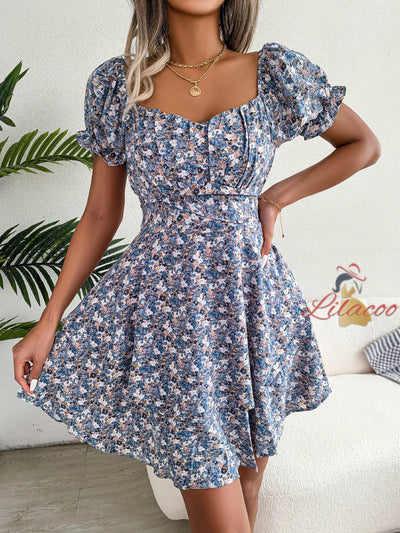 Women Floral Silm Waist Swing Dress