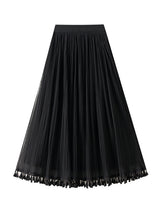 High Waist Gauze Fringed Pleats Skirt On Both Sides