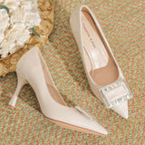 Pointed Shallow Mouth Square Suttons High-heeled