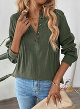 Casual Button V-neck Solid Color Shirt