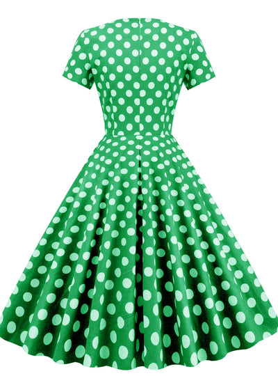 Retro Asymmetric Polka-dot Medium-long Dress