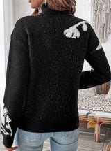 High Neck Contrast Jacquard Pullover Sweater