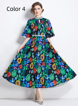 Fashion Beaded Printed Pleated Dress