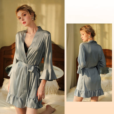 Sexy Silk Lotus Leaf Sleeve Robe Nightgown