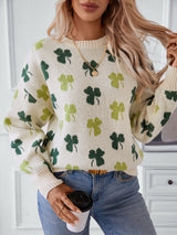 Four-leaf Print Jacquard Loose Long-sleeved Sweater