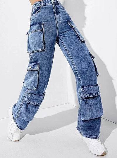 High Waist Flip Pocket Loose Jeans