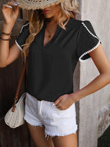 V-neck Chiffon Top Lace Shirt