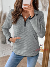 Waffle V-neck Zipper Pocket Top