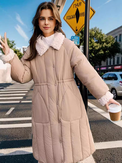 Mid-length Lamb Wool Spell Cotton-padded Jacket Coat