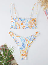 Tie-dyed Straps Rib Printed Swimsuit