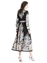 Retro Lapel Lantern Sleeve Printed Dress