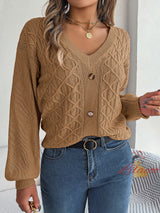 Casual Button Twist Lantern Sleeve Sweater