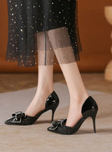 Bow Sequined High Heels Banquet Shoes