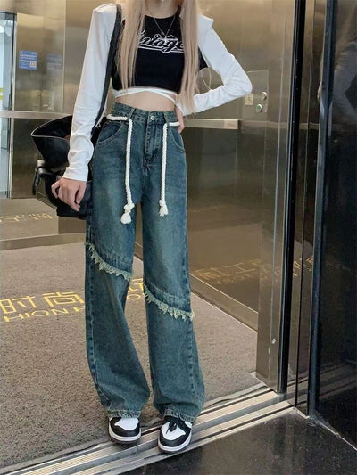 Retro Raw Jeans Loose Pants