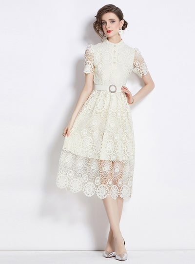 Short-sleeved Slim Lace Dress