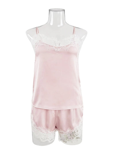 Sexy Suspender Satin Lace Stitching Pajamas Set