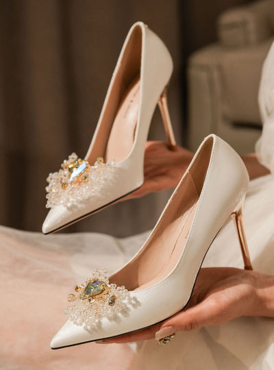 Satin Rhinestone Stiletto Heels Wedding Shoes