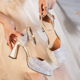 Waterproof Platform Sequins Thick Heel Wedding Shoes