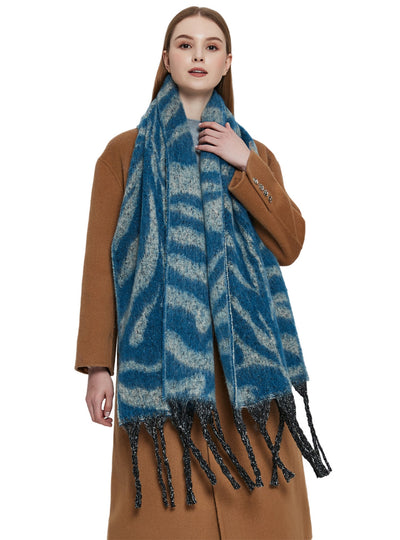 Jacquard Zebra Thick Tassels Scarf