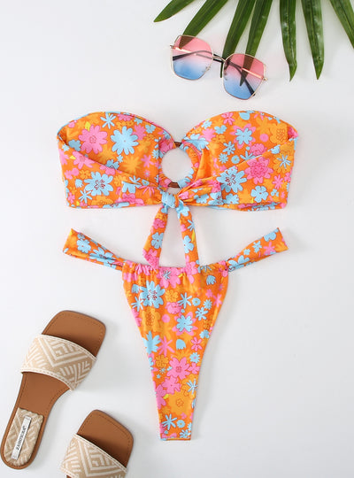 Printed Tube Top Two Piece Bikini