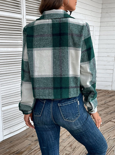 Short Plaid Retro Lapel Coat