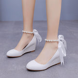 5 cm Thick-soled Beaded Ribbon Shoes