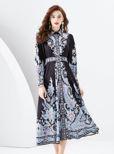 Retro Palace Long Sleeve Printed Dress