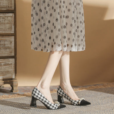 Houndstooth Square Pointed Shallow Shoes