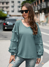 Loose Long-sleeved V-neck T-shirt