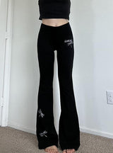 Dragonfly Embroidered Tight-fitting Pants