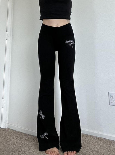 Dragonfly Embroidered Tight-fitting Pants