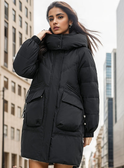 Loose Hooded Medium and Long Cotton-padded Jacket