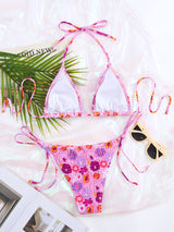 Printed Tying Rope Split Beach Bikini