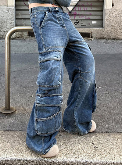 Loose Multi-pocket Stitching Jeans