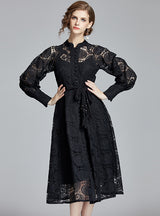 Retro Lantern Sleeve Lace Long Dress