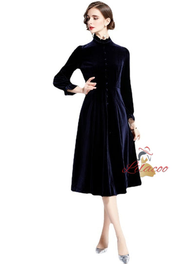 Velvet Long Sleeve Palace Retro Dress