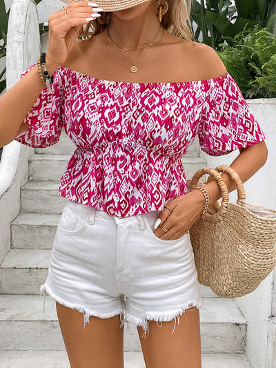 Off the Shoulder Short-sleeved Button Shirt