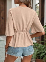 V-neck Solid Color Short Sleeve Shirt