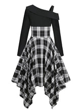 Irregular Plaid Long Sleeve Stitching Dress