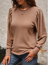 Solid Color Round Neck Long Sleeve Top